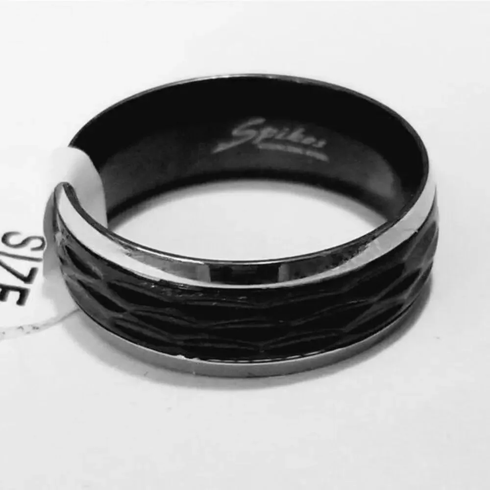 316L stainless steel black silver ring hypoallergenic men’s band size 12‎